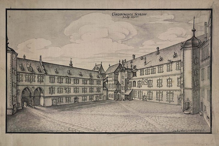 Hofansicht der Karlsburg in Durlach von J. J. Arhardt, 1652